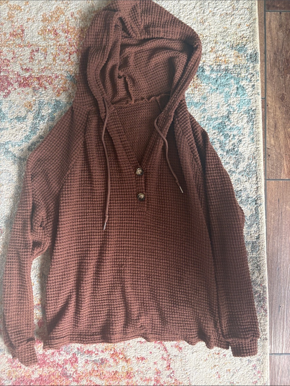 Women’s Hooded Waffle Knit Pullover Sweater - Brown